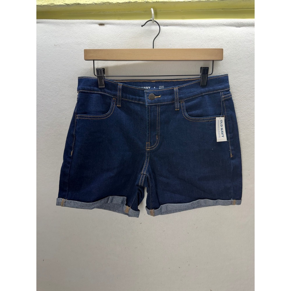 Old Navy Denim Shorts Womens 6 Dark Blue NWT Mid-Rise Wow Cuffed Hem 3515